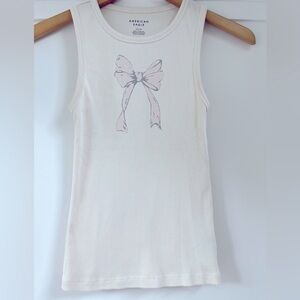 American Eagle Outfitters Cream Tank Top with Bow Design